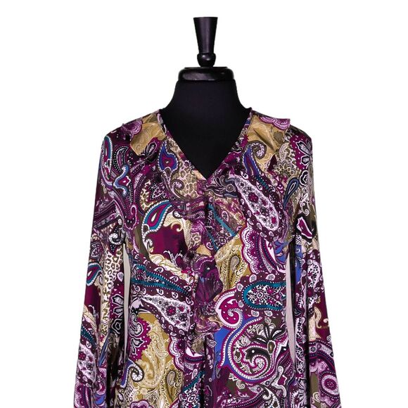 Chico's Women's Blouse Multicolor Paisley Stretch Ruffle V-Neck Shirt Top 1 M/8 - Picture 5 of 8